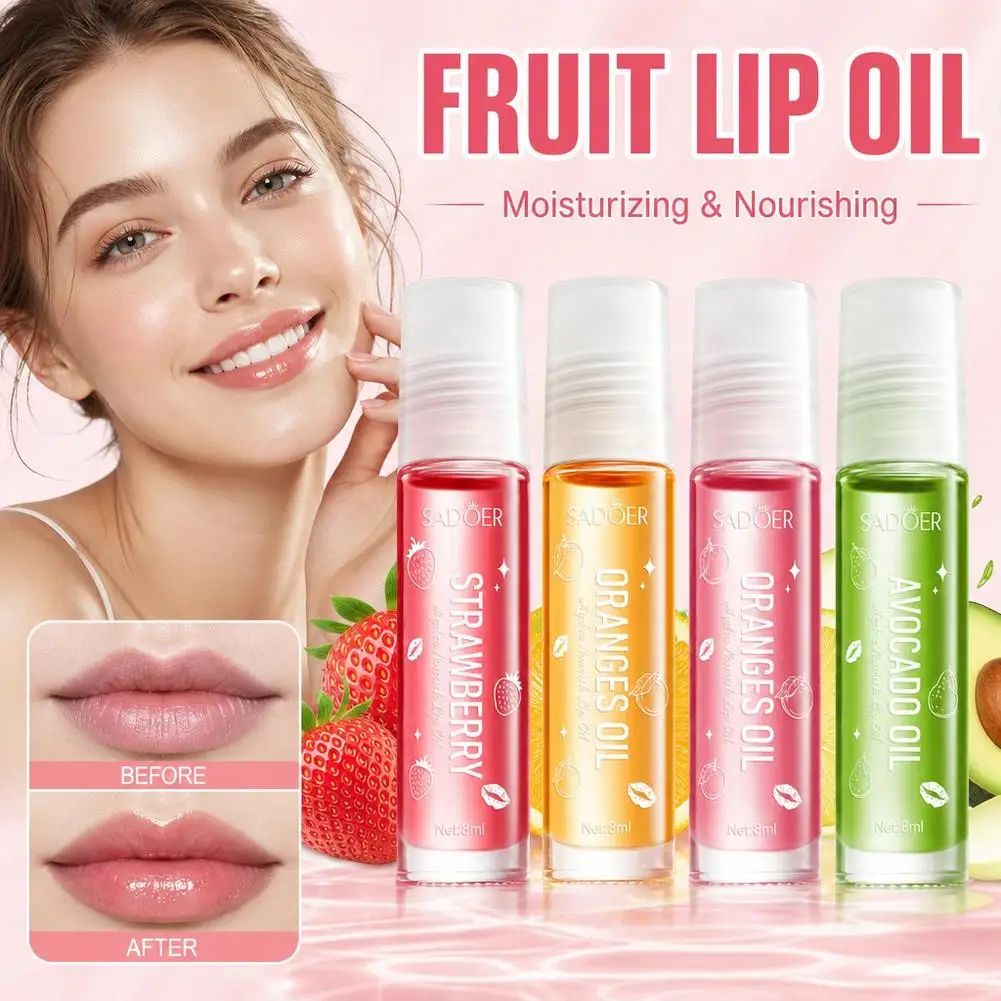Hydrating Lip Oil Roller Gloss Moisturizing Lip Balm Fruit Extract Anti-Drying Nourishing Lip Care Treatment