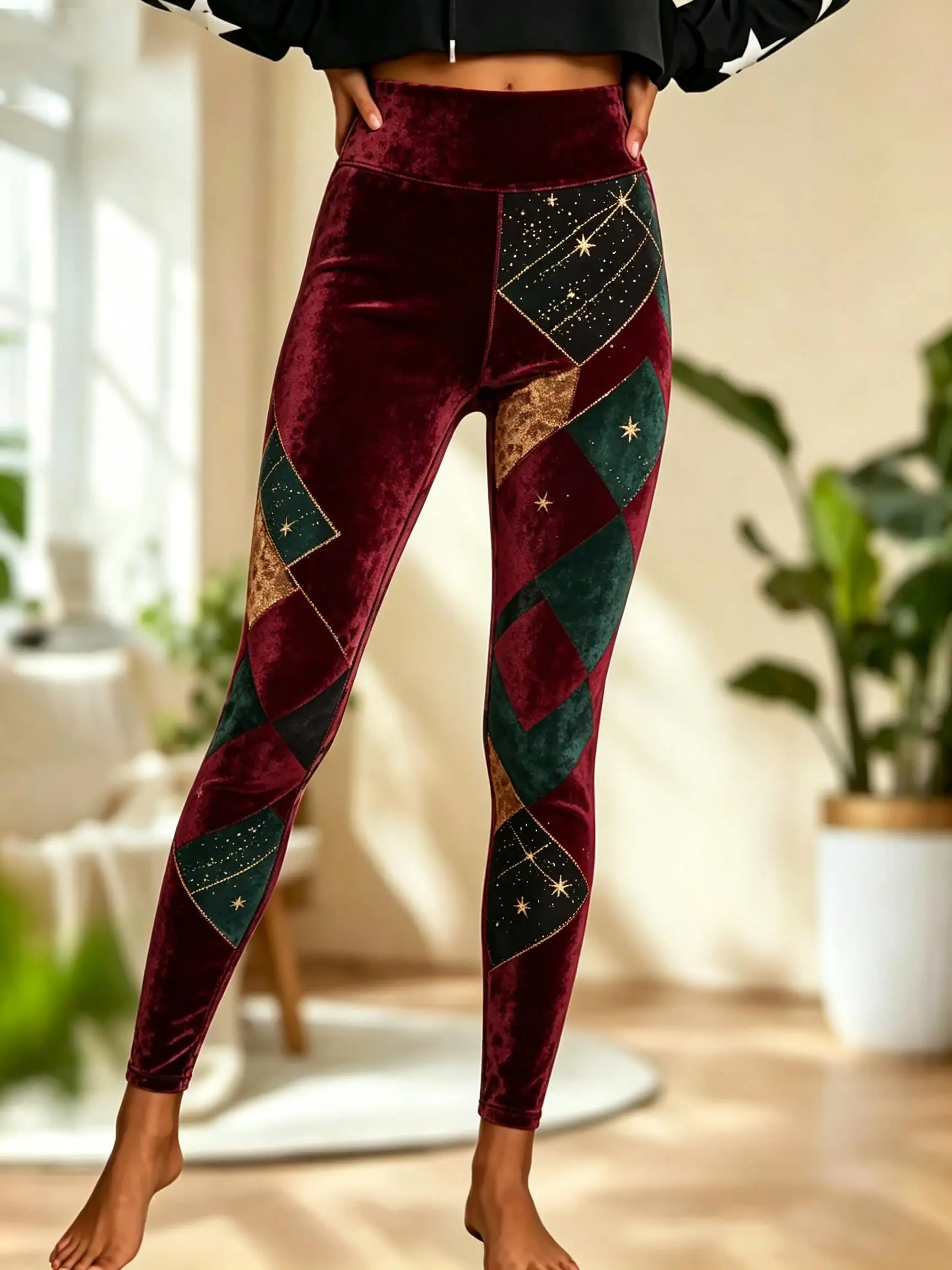 Women Fleece‑Lined Mid‑Rise Leggings Christmas Plaid Holly Berry Leaf Snowflake Star Print Slim Warm Pants