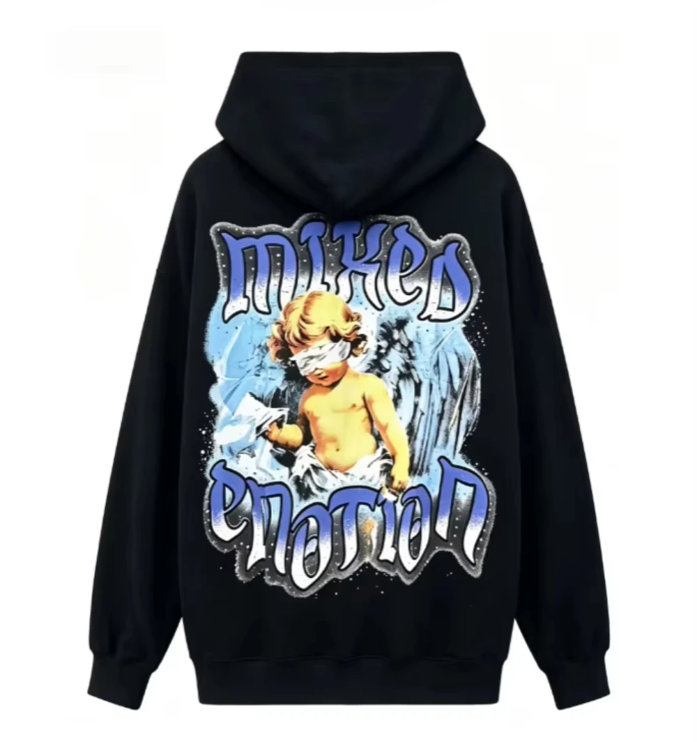 2026 Gothic Angel Art Oversized hoodie Vintage Spray Paint Cherub Scene Back Print Pullover Sweatshirt Grunge Aesthetic Gradient