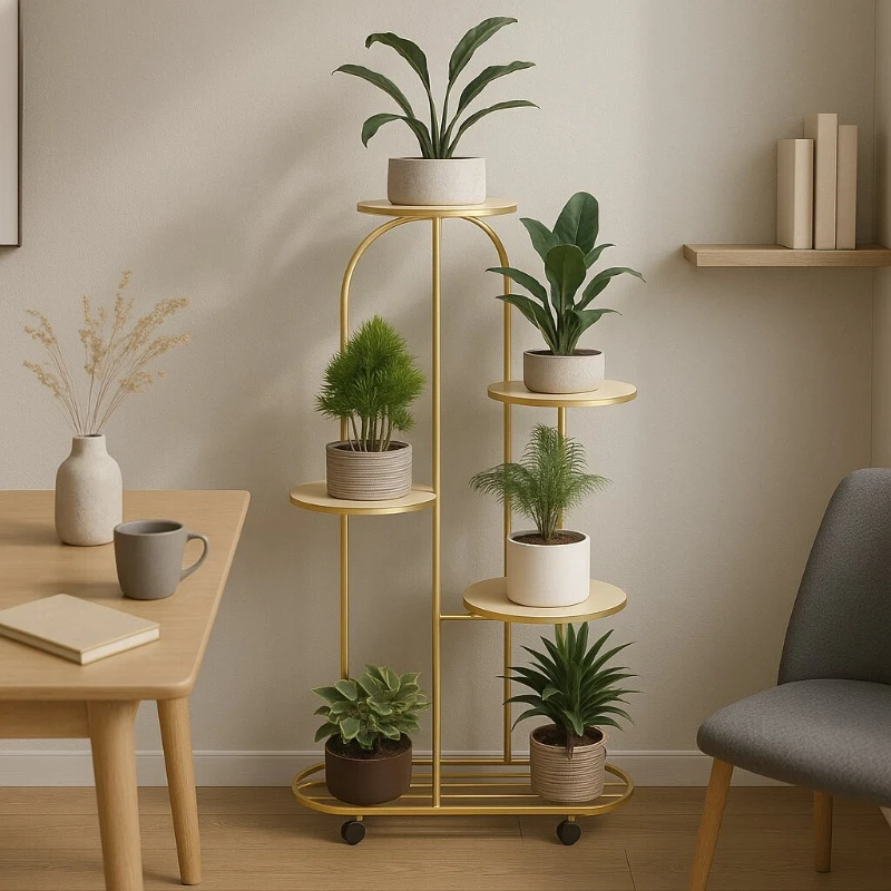 

Luxury Iron Floor-Standing Plant Rack Multi-Layer Mobile Organizer for Living Room Indoor Decoration Shelf Garden Plant Stand
