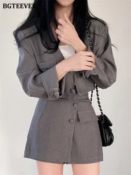 BGTEEVER Elegant 2 Pieces Skirt Set Female Full Sleeve Single Button Suit Jackets & Mini Skirts Autumn Women Skirt Suits