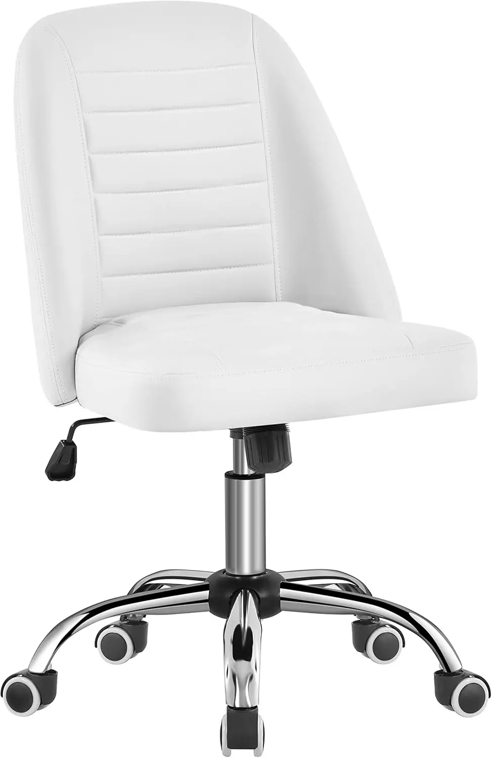 

PU Leather Armless Office Chair, Mid Back Desk Chair, Computer Task Chair, Modern Vanity Chair with Rolling Wheels, Metal Base