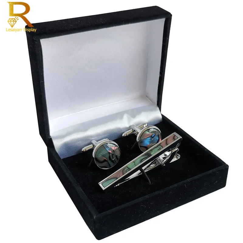 Wholesale Black Velvet Cufflinks Gift Box Men Shirt Cufflinks Gemelos Carrying Case Cuff Link Tie Clip Boxes 70x80mm