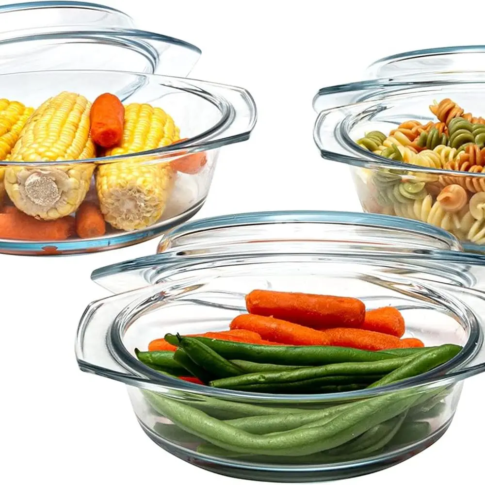 

Набор кастрюль из 3 предметов из боросиликатного стекла с крышками, круглые формы для выпечки — 0,75, 1, и 1,5 литра