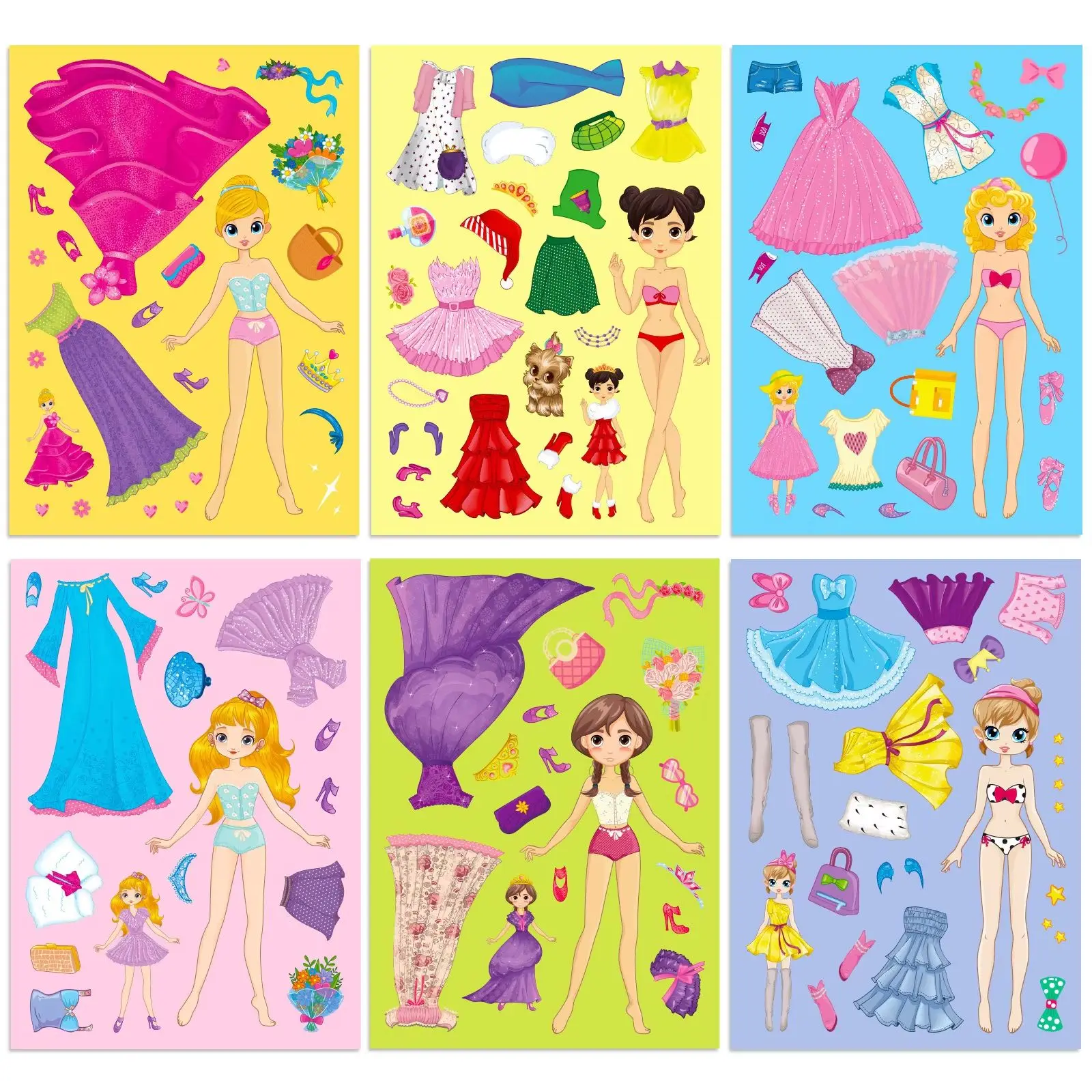 6PcsPink Princess Face ChangerSticker Little Girl Cartoon Cute DIY Princess Make a face Puzzle Sticker