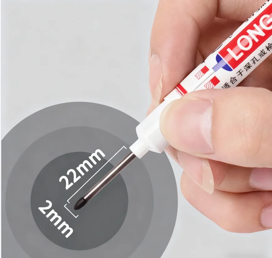 

Long-Head Marker Pen, Carpenter's Pen, Extended-Length Scribing Pen – For Tile Work, Construction Sites, Bathroom Installation
