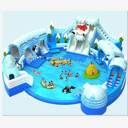 Customized Large Playground Funny Sea , World Of Ice And Snow Theme Inflatable Water Park Design