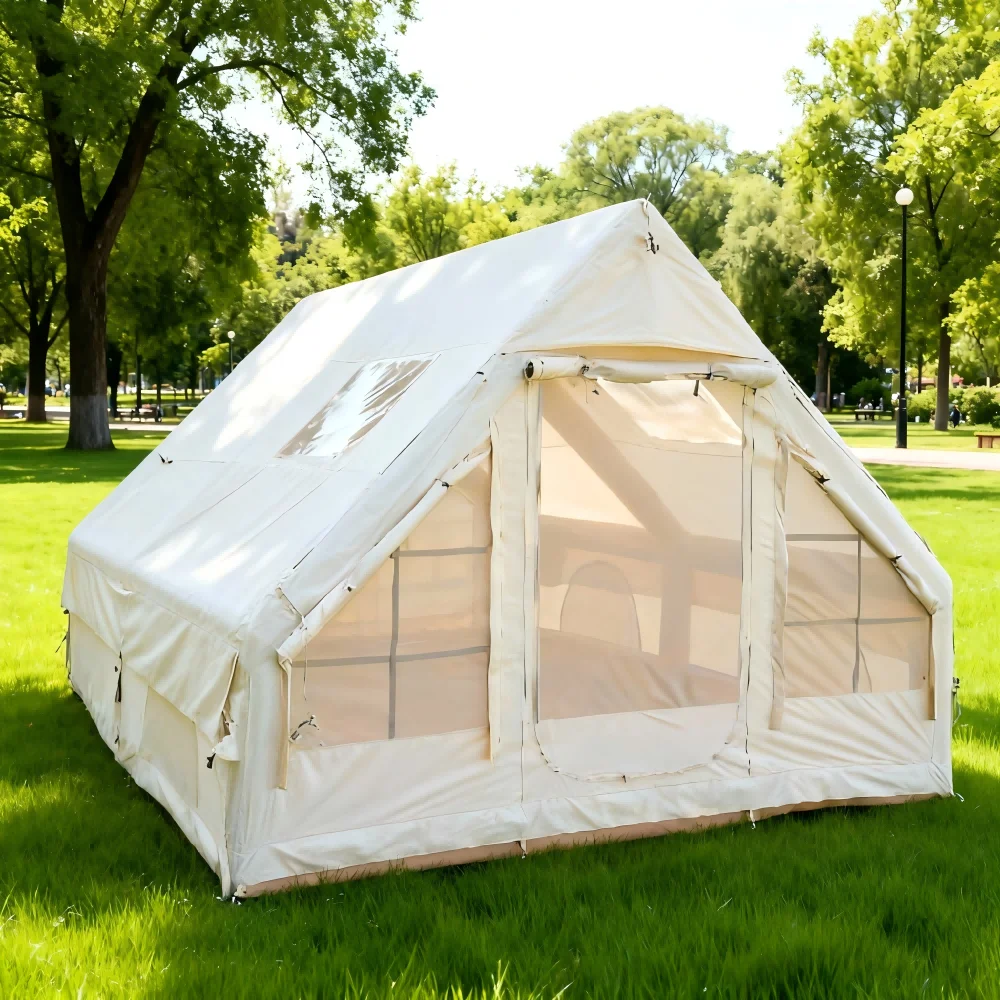 High Quality Classic Style Outdoor Waterproof Inflatable Air Tent with Double Doors Double Small Skylights for Family Camping