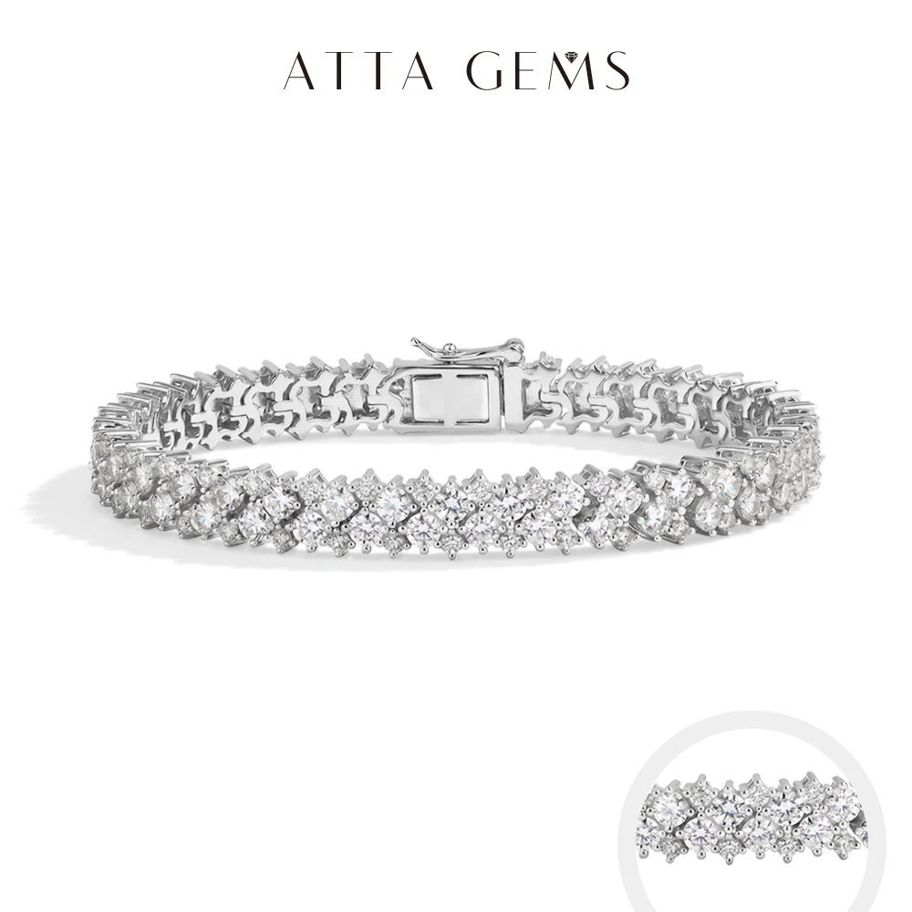 ATTAGEMS Double Row Moissanite Bracelets for Women Men S925 Silver Tennis Bracelet Hip-hop Style Party Jewelry Pass Diamond Test
