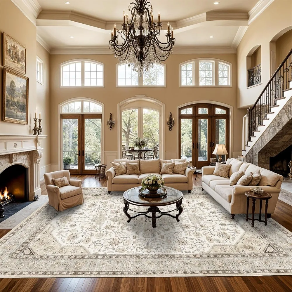 

Living Room Area Rugs 10x14: Extra Large Area Rug Super Soft Distressed Oriental Rugs with Non-Slip Backing - Thin Stain Resista