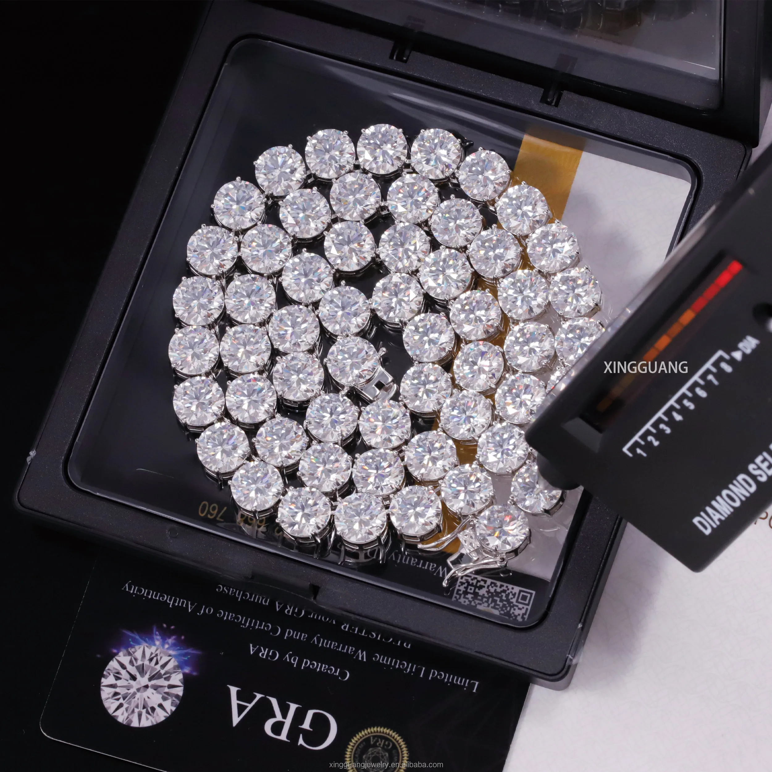 Factory Price Silver with Gold Plated VVS D Color Moissanite Diamond Tennis Chain for Hip Hop Jewelry...