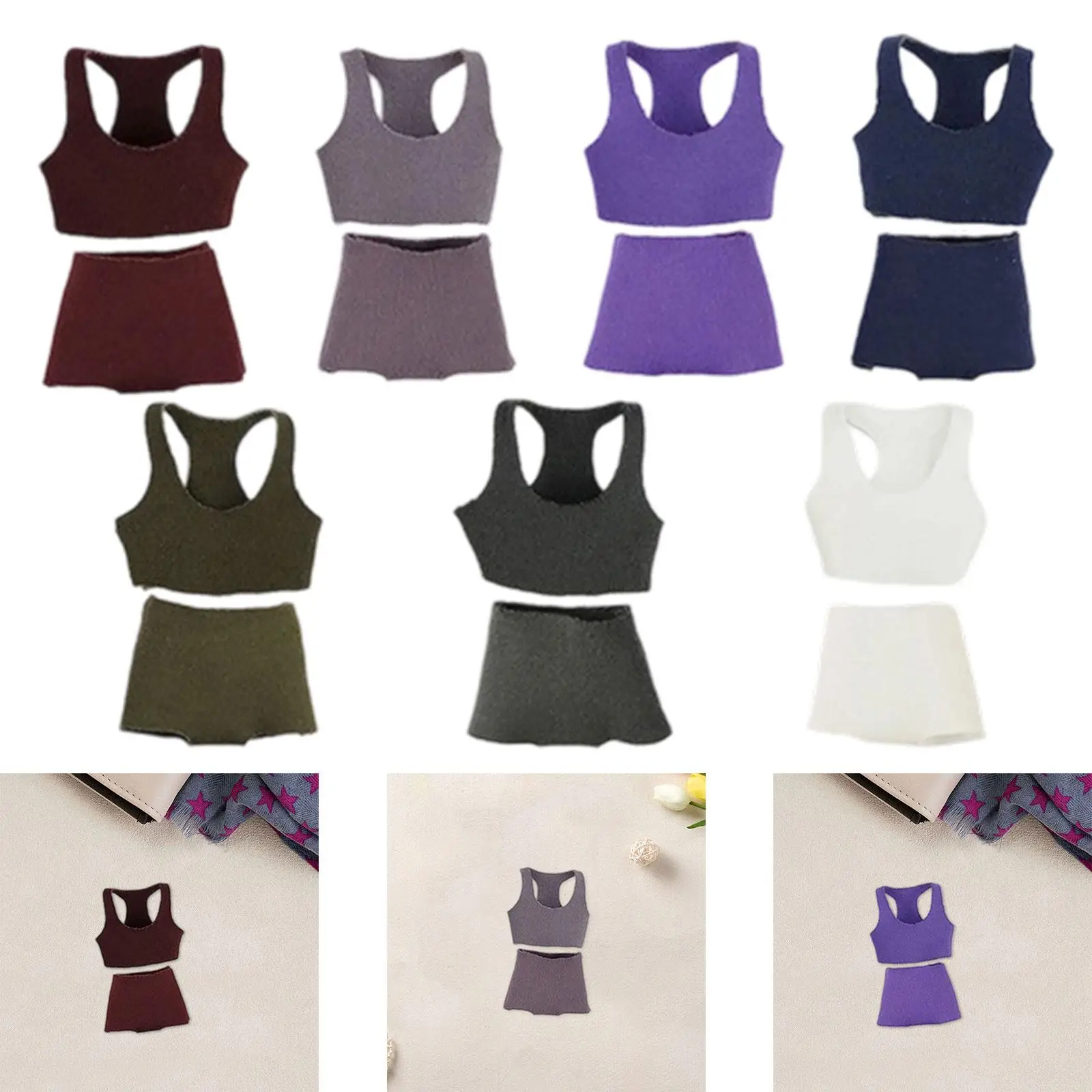

1:12 Sports Vest Shorts Set Mini Clothing Soft Dress up Lightweight Fashion Doll Model Clothes for Female Action Figure