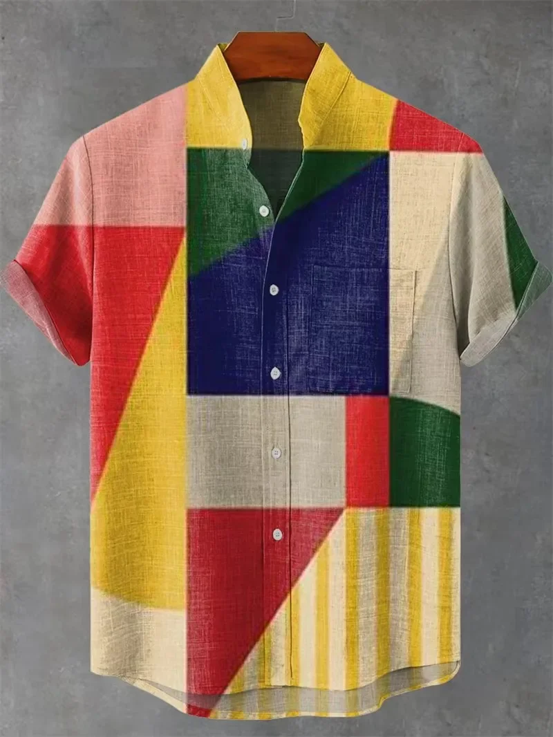 New Short Sleeve Shirt Linen 3D Flower Print Natural Pattern Men's Shirt Summer Hip Hop Street Clothing Hawaiian Shirt