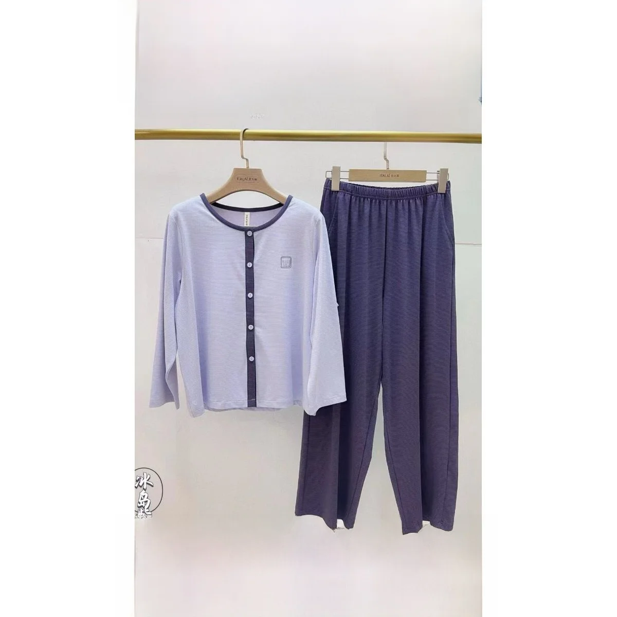 italai-women's-ice-sensation-cotton-long-sleeve-round-neck-open-cardigan-sleepwear-home-clothes-set-spring-summer-2026