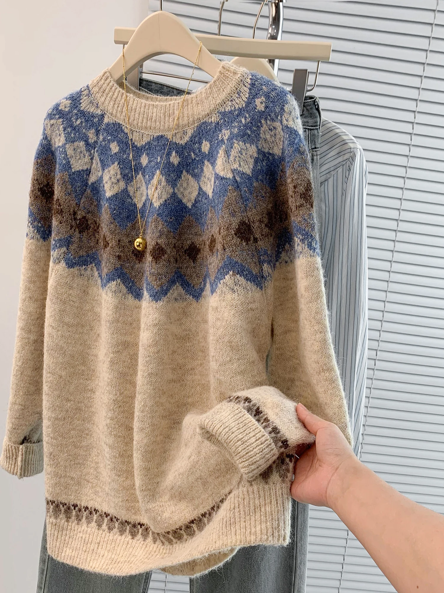 Thiened-suéter largo Sve para mujer, abrigo Vintage Lazy Sle de talla grande para otoño e invierno