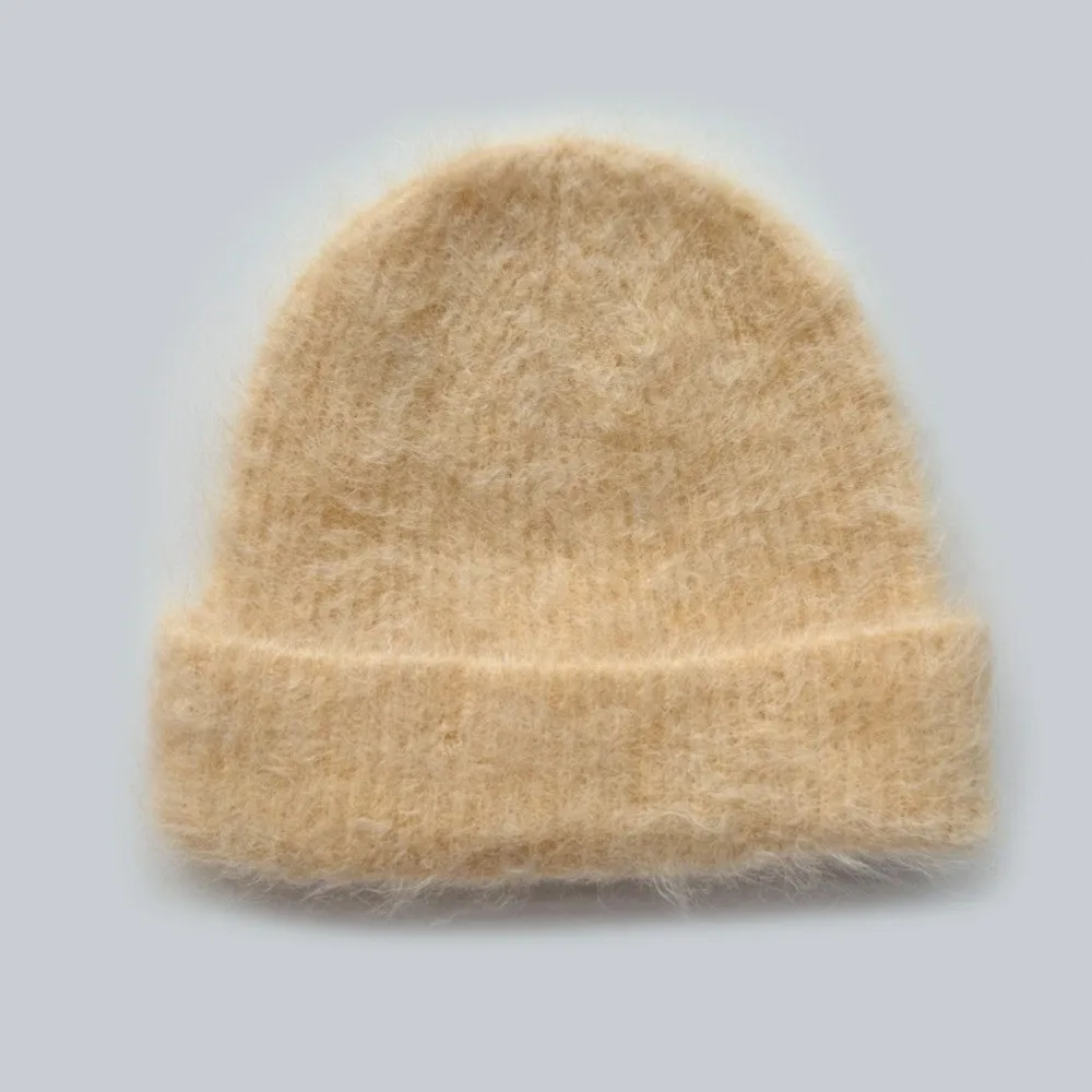 Fashion Winter Warm Alpaca Wool Beanies Thicken Snowproof Fluffy Knitted Hat Cold-proof Bonnet Women Accessories