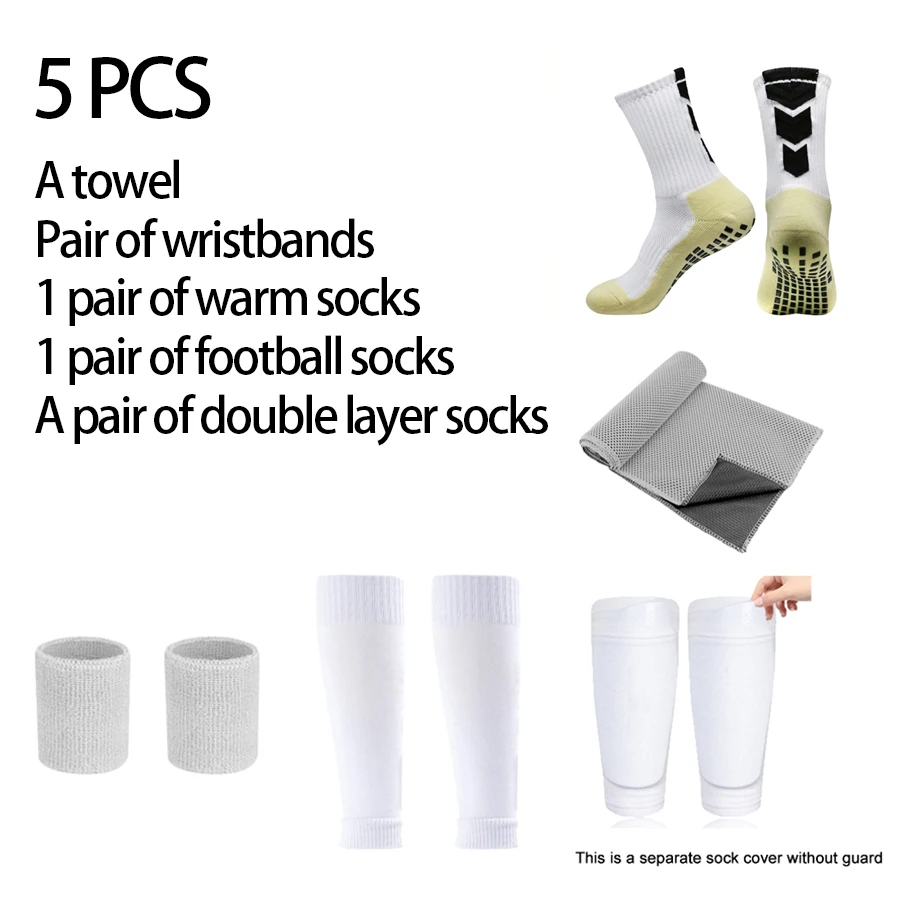 Set 5 Buah Kaus Kaki Sepak Bola Dua Jenis Penutup Kaki Penyerap Keringat Pelindung Pergelangan Tangan Handuk Sensasi Dingin Nyaman Sporty Kaus Kaki Sepak Bola