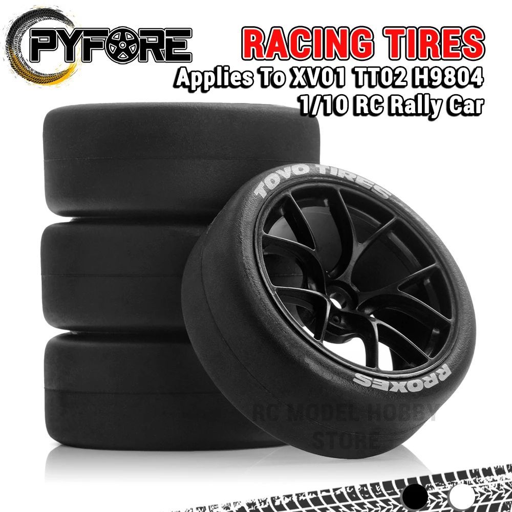 PYFORE Racing Reifen 4PCS 65*26mm 12mm Adapter für 1/10 RC Modell Rally Auto XV01 TT02 H9804