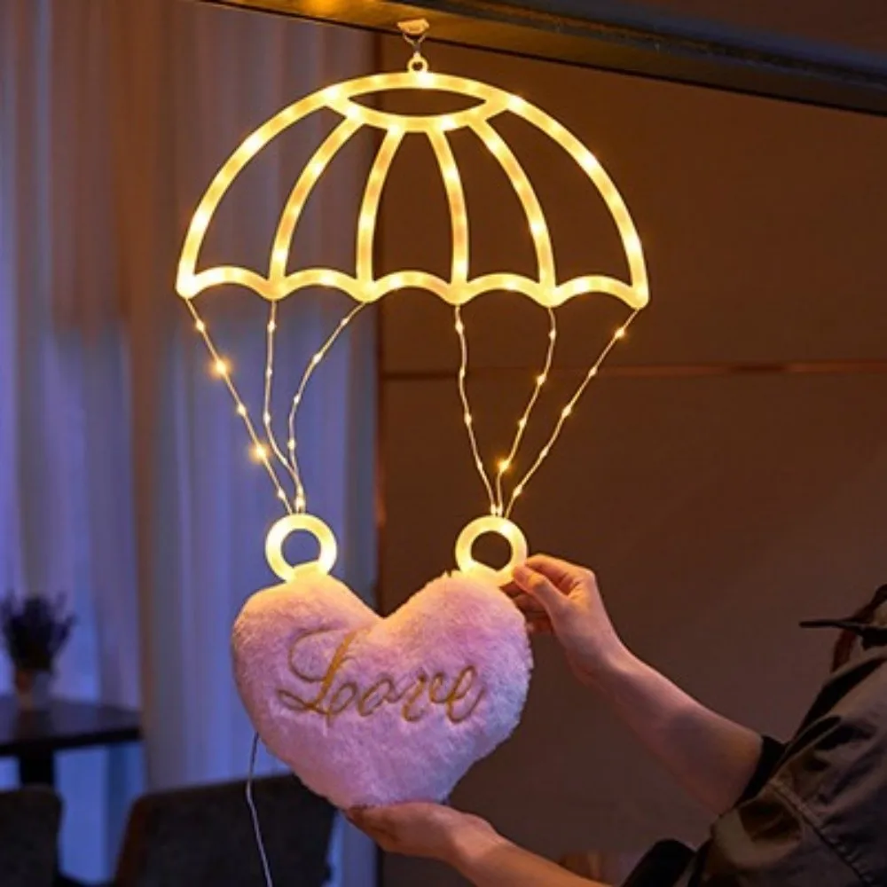 8 Modes of Lighting Parachute Star Lantern Pink Heart Usb Powered LED Christmas Parachute Lights Warm/Colorful Light