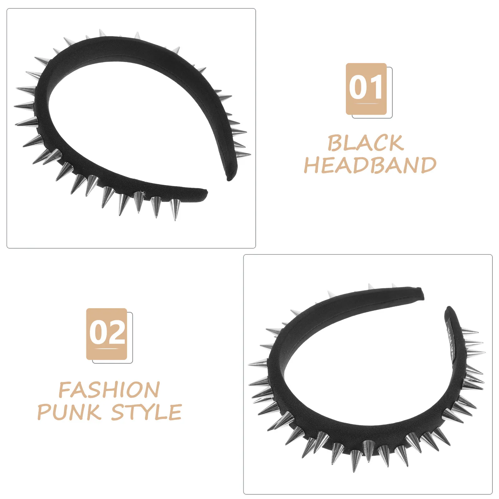 Punk Studded Headband Women Black Solid Material Rivet Decor Fashion Headband Secure Fit for Halloween Cosplay Music Festival