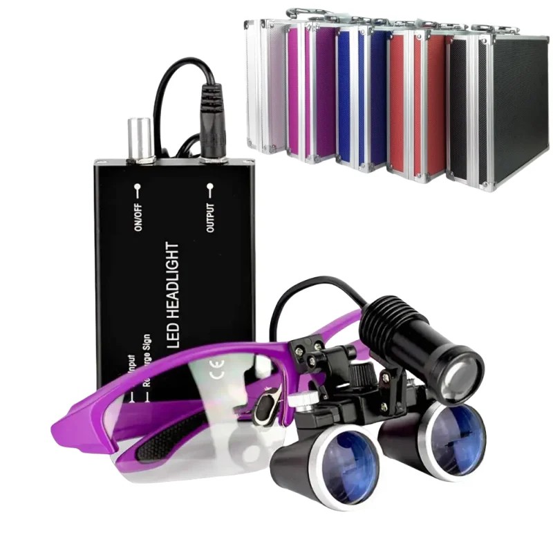 Dental Loupes Magnifier Dental Lab Medical Loupes Magnification Binocular 2.5X 3.5x Headlight Headlamp 5W Set Metal Box