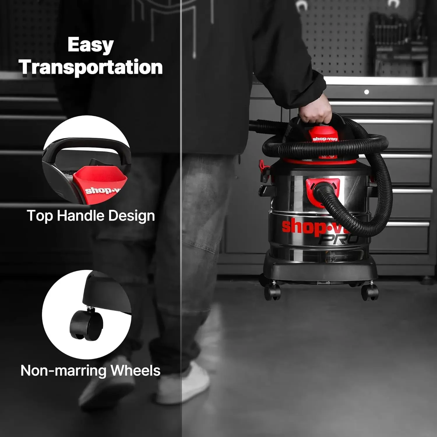 Shop-Vac 5-галлонный пылесос HP для влажной/сухой уборки мощностью 4,5 пика, резервуар из нержавеющей стали, портативный пылесос для магазина с фильтром, шлангом и аксессуарами для G