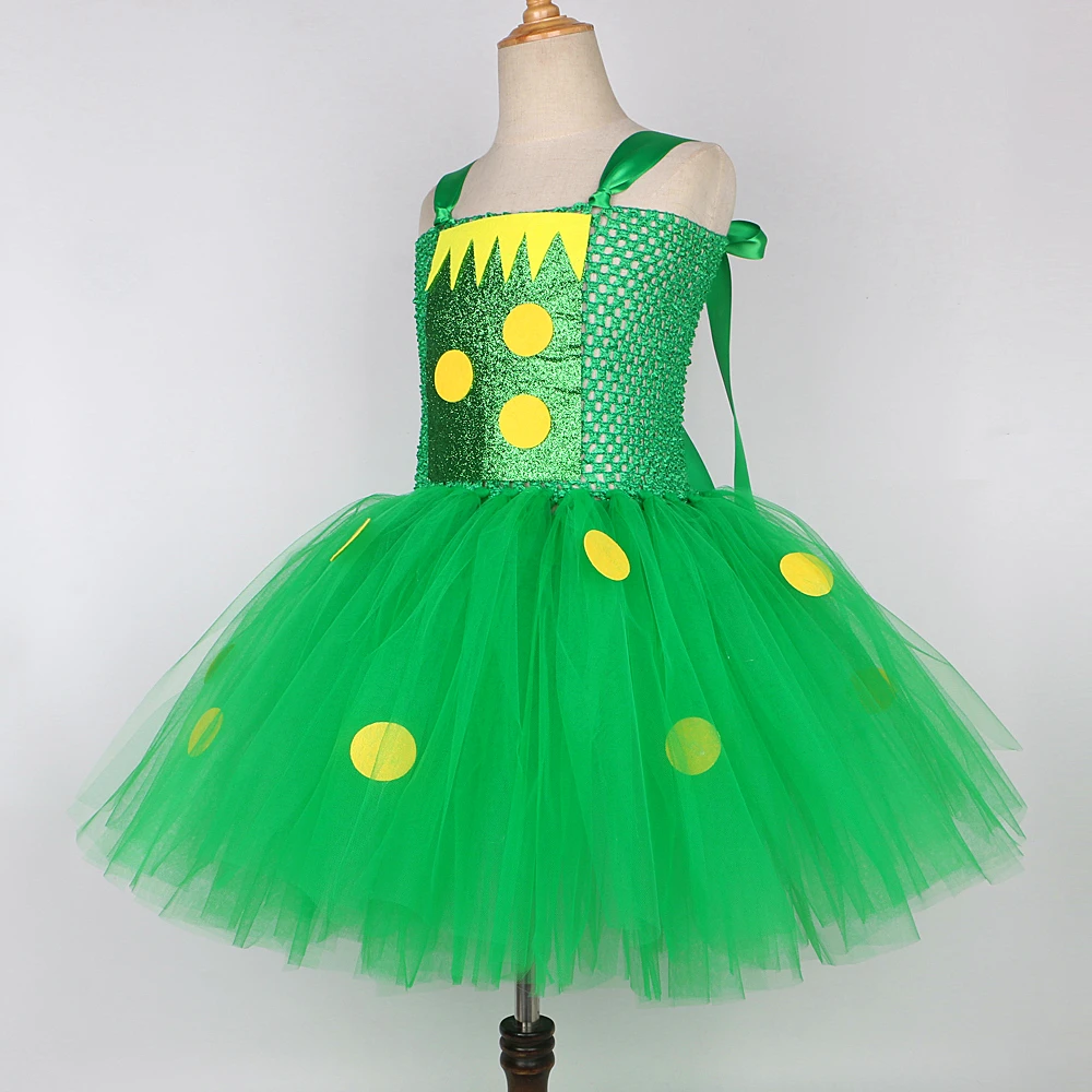 Green Dorothy Dinosaur Tutu Dress for Girls Birthday Halloween Costumes for Kids Toddler Cake Smash Tulle Outfit with Mask Wings