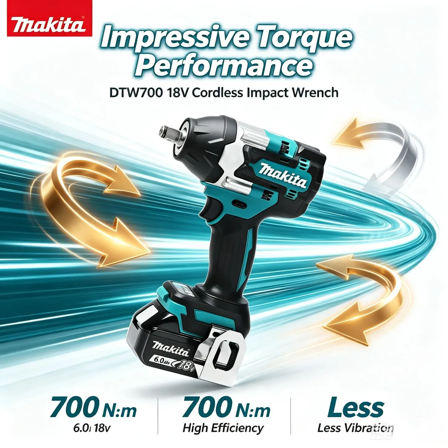 Makita 18V DTW700 Bürstenloser Akku-Schlagschrauber 1000Nm Hochleistungs-Elektroschrauber mit variabler Drehzahlregelung und automatischem Stoppsystem für Garagenreparaturen, Bau und Wartung