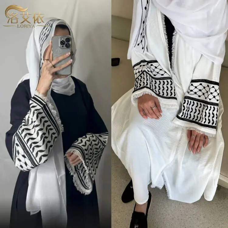 

Модное мусульманское платье с вышивкой Abayas для женщин, женское длинное платье в полный рост, мусульманские Abayas, служба поклонения Дубай, Abayas, кардиган