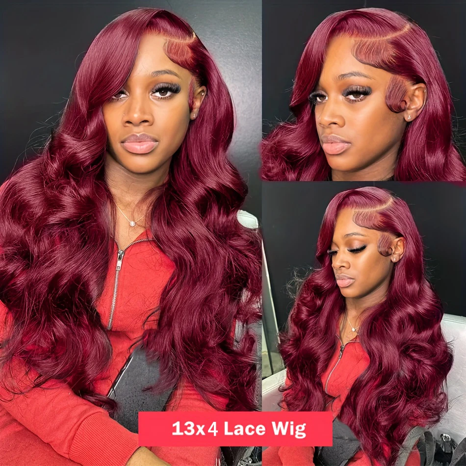 13x4 ความหนาแน่น 200 Burgundy 99J Body Wave HD โปร่งใสลูกไม้ด้านหน้าวิกผมบราซิล Remy ผมวิกผมสําหรับผู้หญิง 100% Human Hair วิกผม