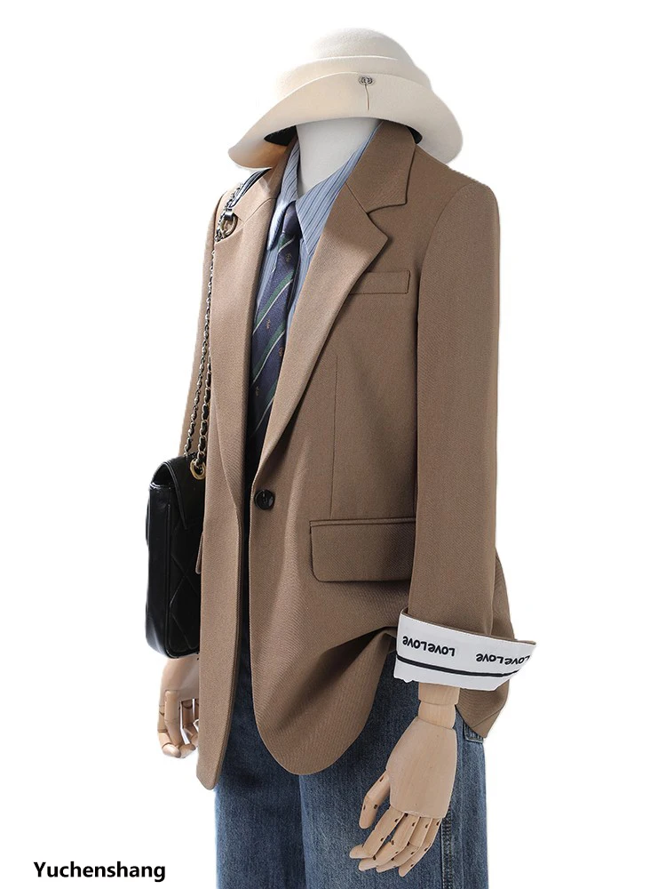 

Модный черный женский пиджак абрикосового цвета хаки, женский свободный осенне-зимний повседневный пиджак