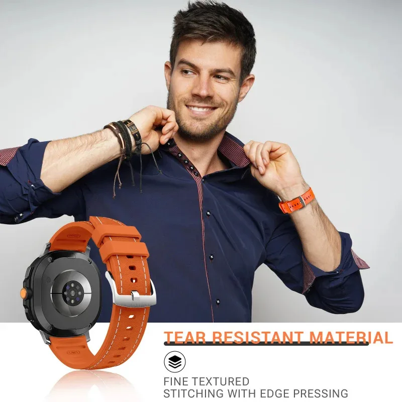 สายหนัง BUSKOZ แบบไม่มีช่องว่าง สำหรับนาฬิกา Samsung Galaxy Watch 8 Classic 46 มม. สายรัดข้อมือกันเหงื่อ สวมใส่สบาย อุปกรณ์เสริม