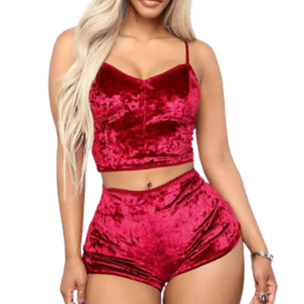 Sleepwear Pajama Set Strappy Solid Color V Neck Slim for Night Club and Dance Party