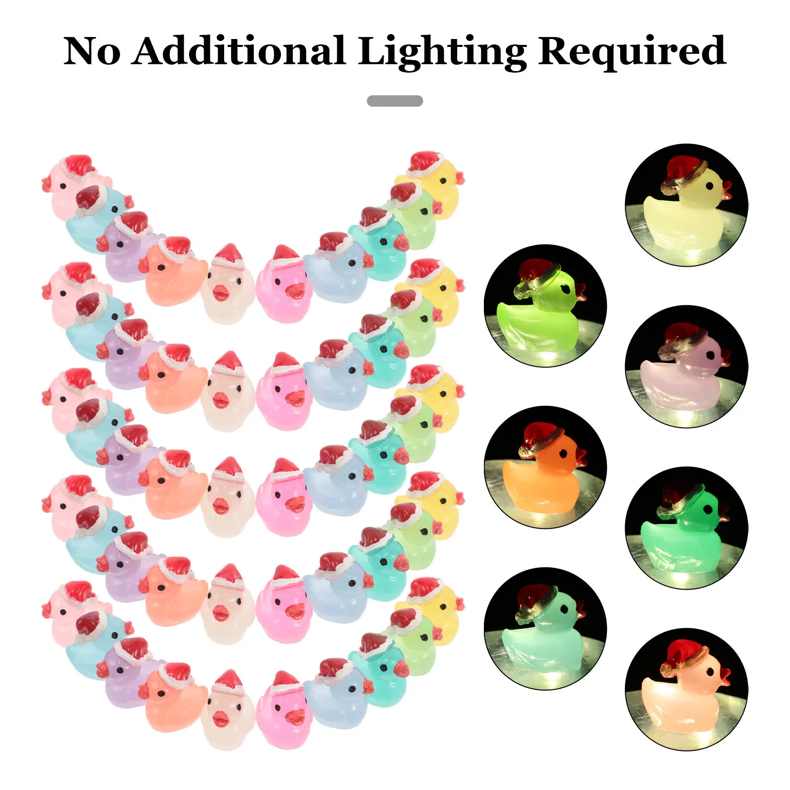 50Pcs Glow in The Dark Mini Duck Luminous Resin Garden Decoration Christmas Theme Miniature Yard Ornament Fairy Garden