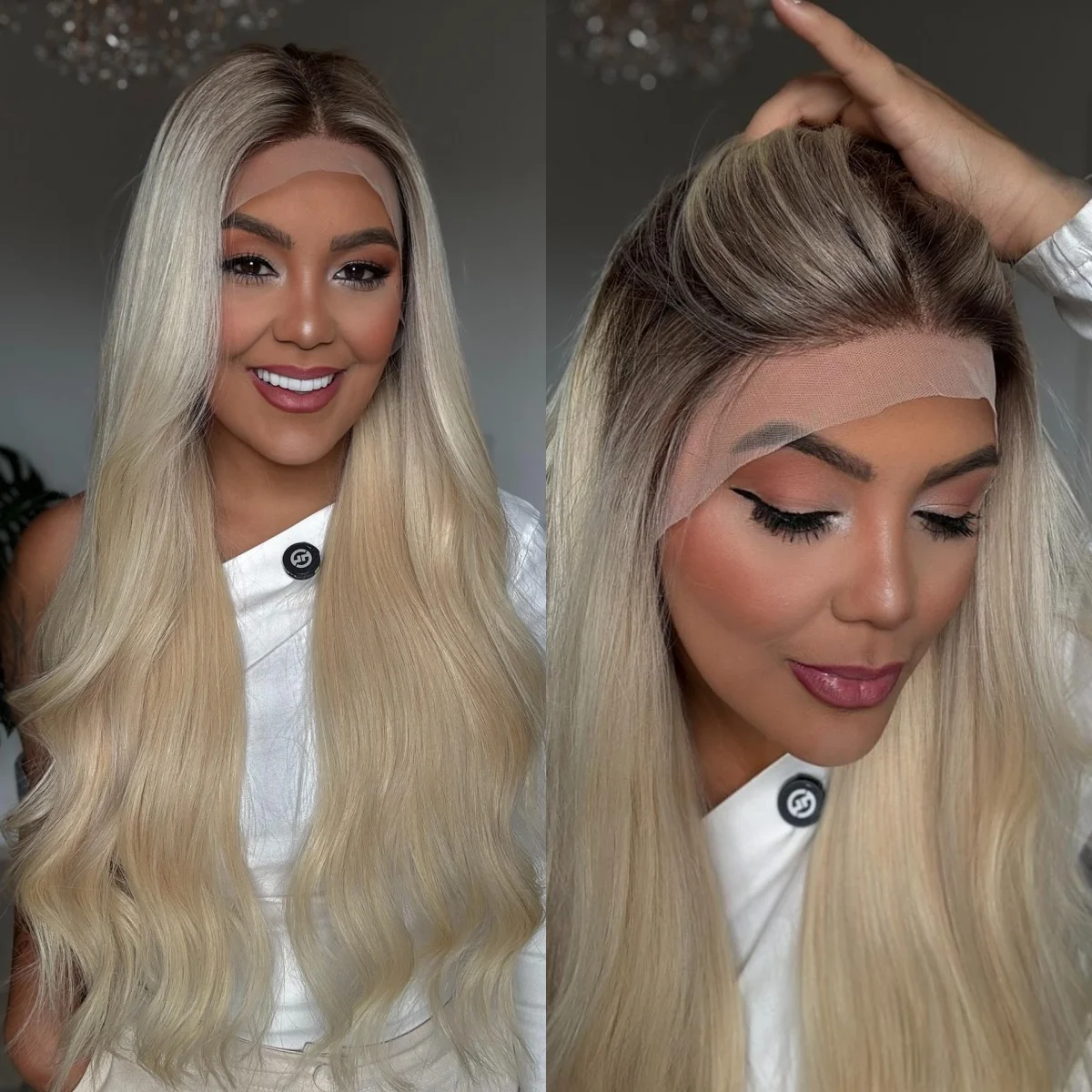New In Long Deep Wave Glueless Wigs 26 Inches Shadow Roots Creamy Blonde Synthetic Lace Top Wigs 13*4 HD Invisible Lace Wigs