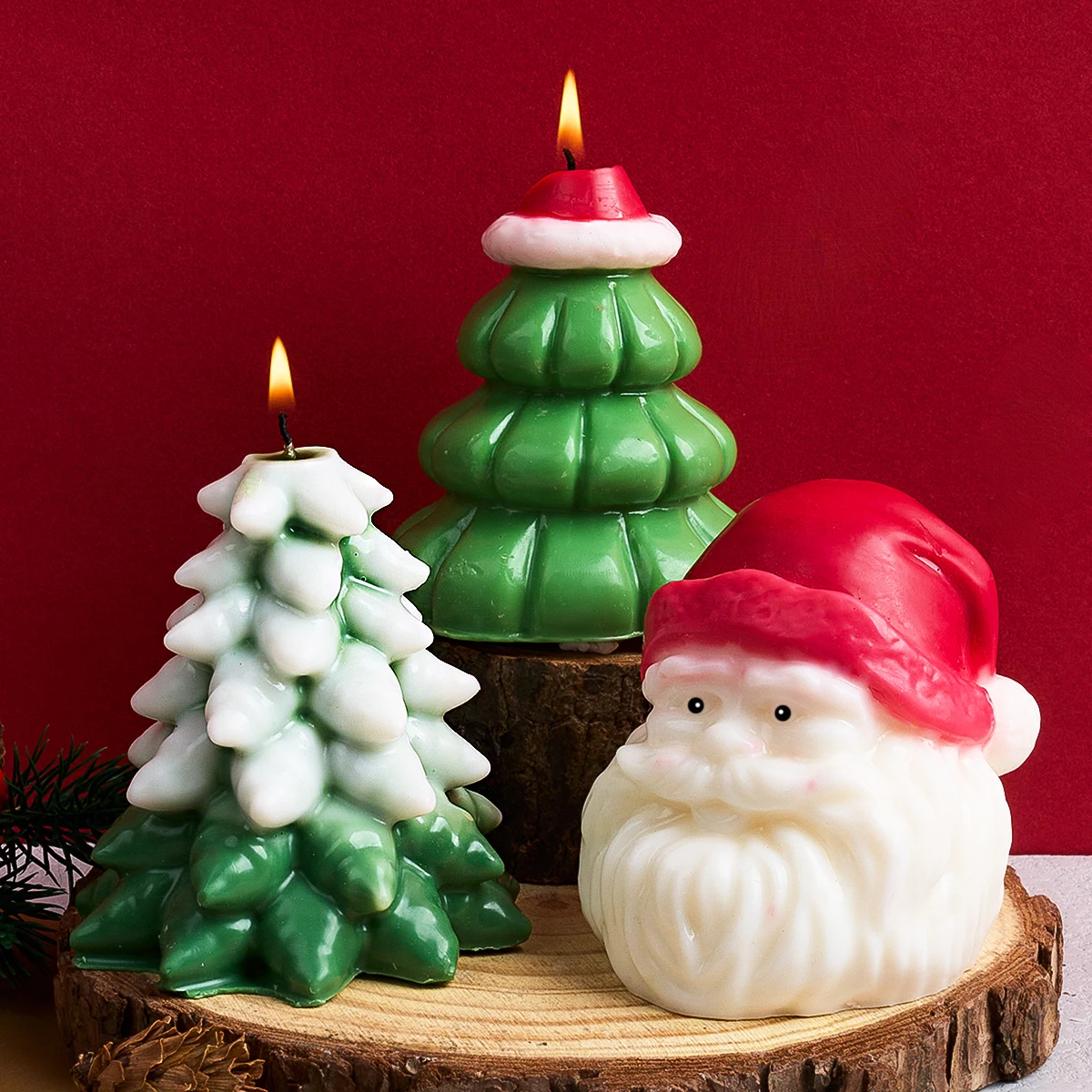 Santa Claus Christmas Tree Candle Silicone Mold Creative 3D Succulent Pine Tree Plaster Craft Mould DIY Handmade Xmas Decor Gift