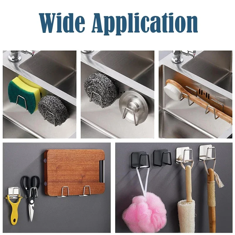 10/1PCS Stainless Steel Sink Sponge Holder Self-Adhesive Kitchen Organizer Drain Drying Rack Wall Hooks Wire Ball Rag Storage