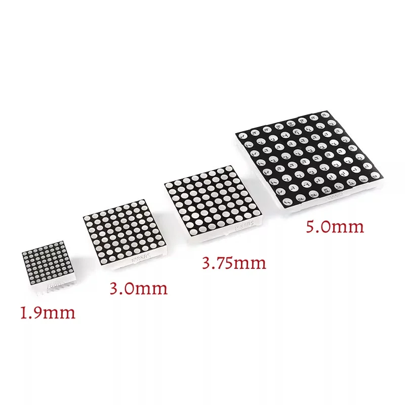 5PCS 3mm 1.9/3.75/5mm 8x8 Led Display Common Cathode Dot Matrix Module Red 788/1088/1588/2088BS/AS Display Board RED