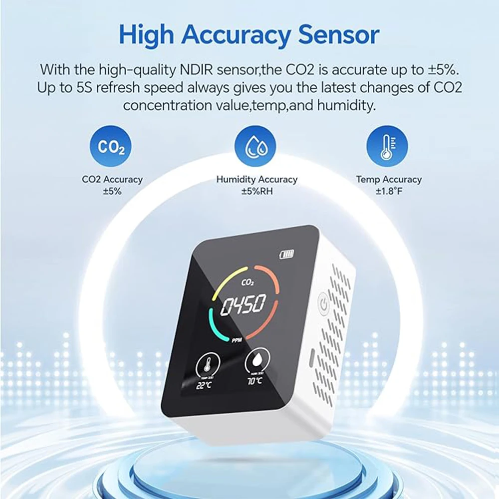 3in1 Air Quality Monitor,CO2 Detector Counter Capable of Real-Time Monitoring of CO2&Temperature&Humidity in The Air