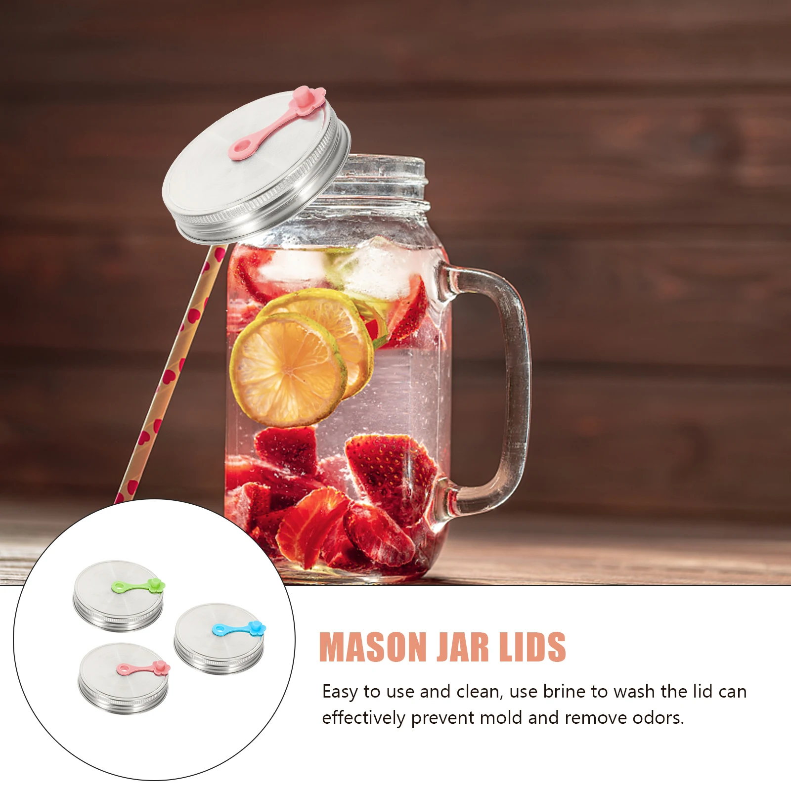 

3 set Stainless Steel Straw Lids For Mason Jar Leakproof Dust Resistant Easy Clean Canning Lid Set Home Storage Solution Mason