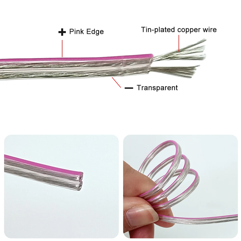 LED Neon Light Welding Electrical Wire 2Pin Transparent Cable 22AWG Audio Speaker LED Lighting Electronic Toy Electric Wire