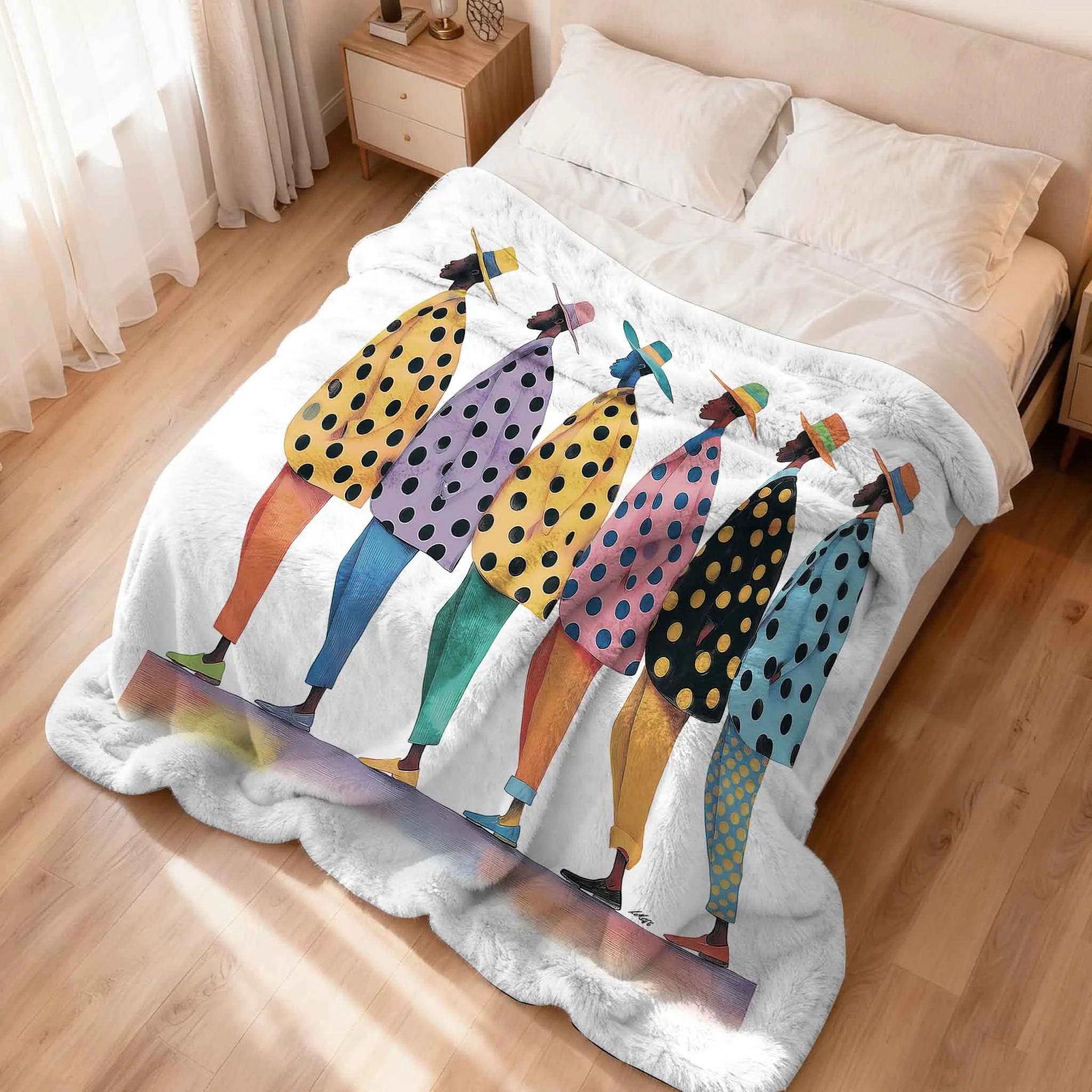 1pc Flannel Blanket, Character Polka Dot Pattern Colorful 2D Printed Throw, Camping Blanket Birthday/Holiday Gift, Multi-Use for