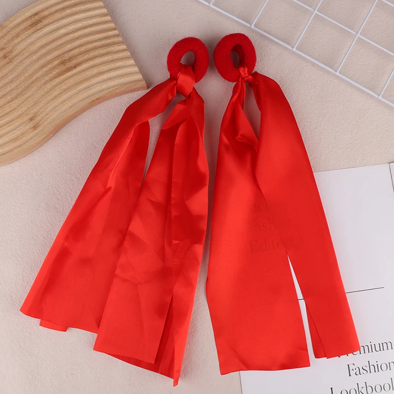 Children's Red Wrist Ribbon Team Sports Pompom Cheerleading Big Match Pom Club Dance Props Elastic Bracelet With Elastic Rope