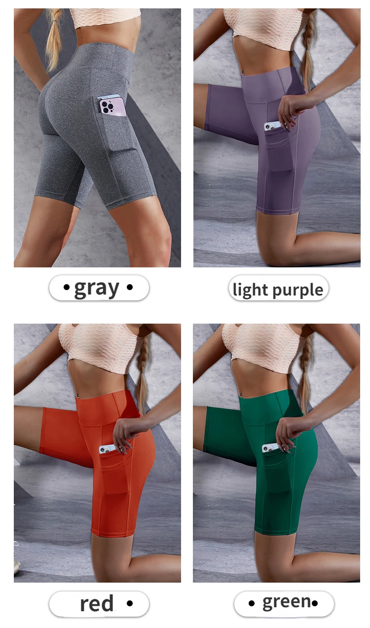 Doppelte Tasche Sport Shorts Frauen Elastische Dünne Shorts Gym Übung Laufen Hohe Taille Shorts Mehrfarbige Yoga Fitness Shorts – Detail 5