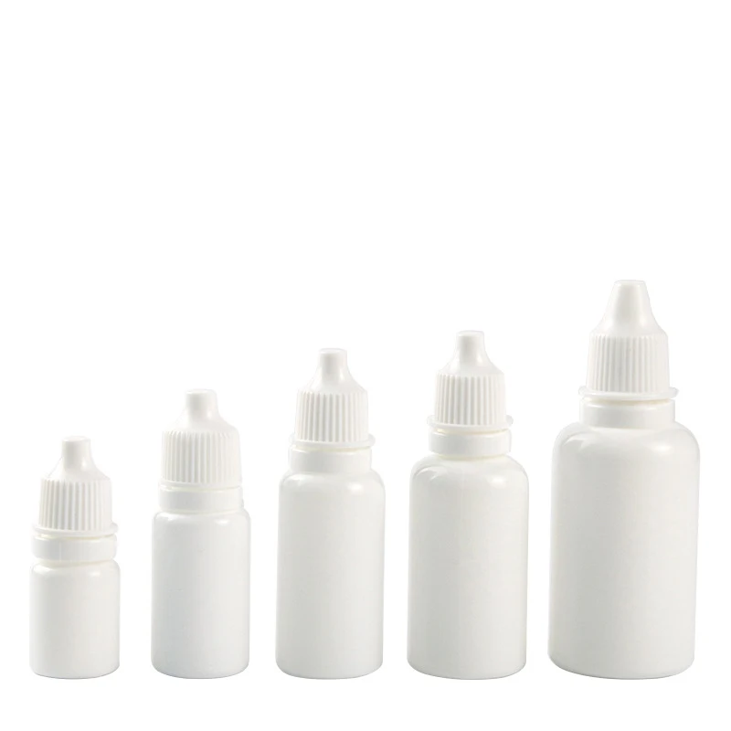 50pcs White Dropper Bottles Squeezable Eye Drop Bottle Antitheft Cap Empty Plastic Liquid Eyedrops Vials 5ml 10ml 15ml 20ml