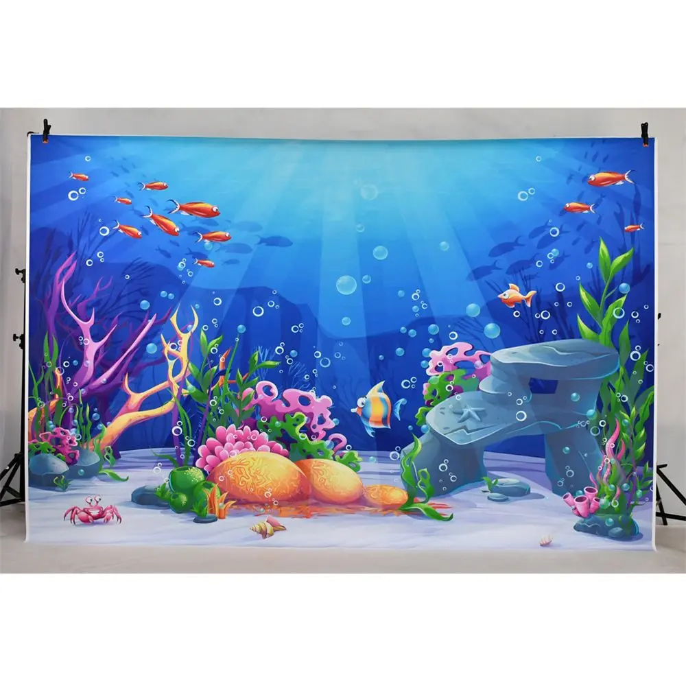 Photography Backdrops Birthday Decoration Customized Baby Seabed World Underwater Dolphin Shark Mermaid Party Photo Backgrounds