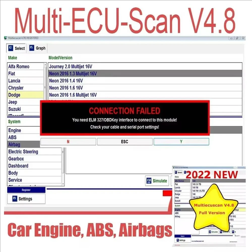 

New Hot Auto Repair MultiEcuScan 4.8 Software For Fiat Connector Multi-Ecu-Scan 4.8 Register Work With ELM327 MultiEcuScan V4.8