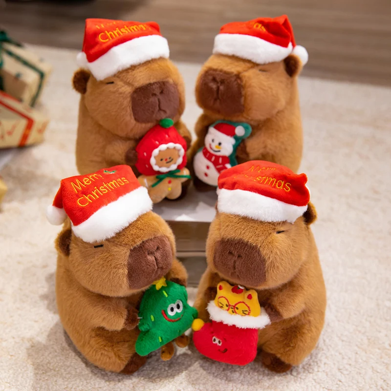 Natal capivara brinquedos de pelúcia recheado fofinho árvore bota boneco de neve gingerbreadman capivara boneca adorável festival decoração para casa presente de natal