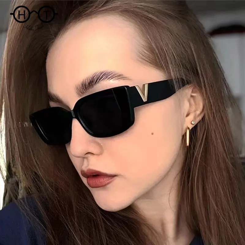 Occhiali da sole rettangolari retrò da donna Designer di marca occhiali da sole Vintage con montatura piccola da donna Classic Black Square Oculos De Sol