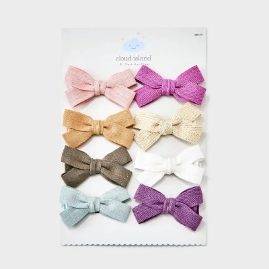 شريط شعر للفتيات الصغيرات 8 قطع متعدد القوس من القطن والكتان الصناعي والقطن - جزيرة كلاود ™ : مقاطع التصميم للرضع